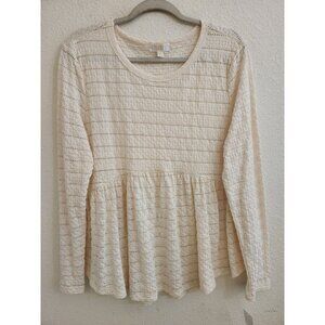Chance Ivory Round Neck Baby Doll Style Long Sleeve Pullover Top Blouse 1X New